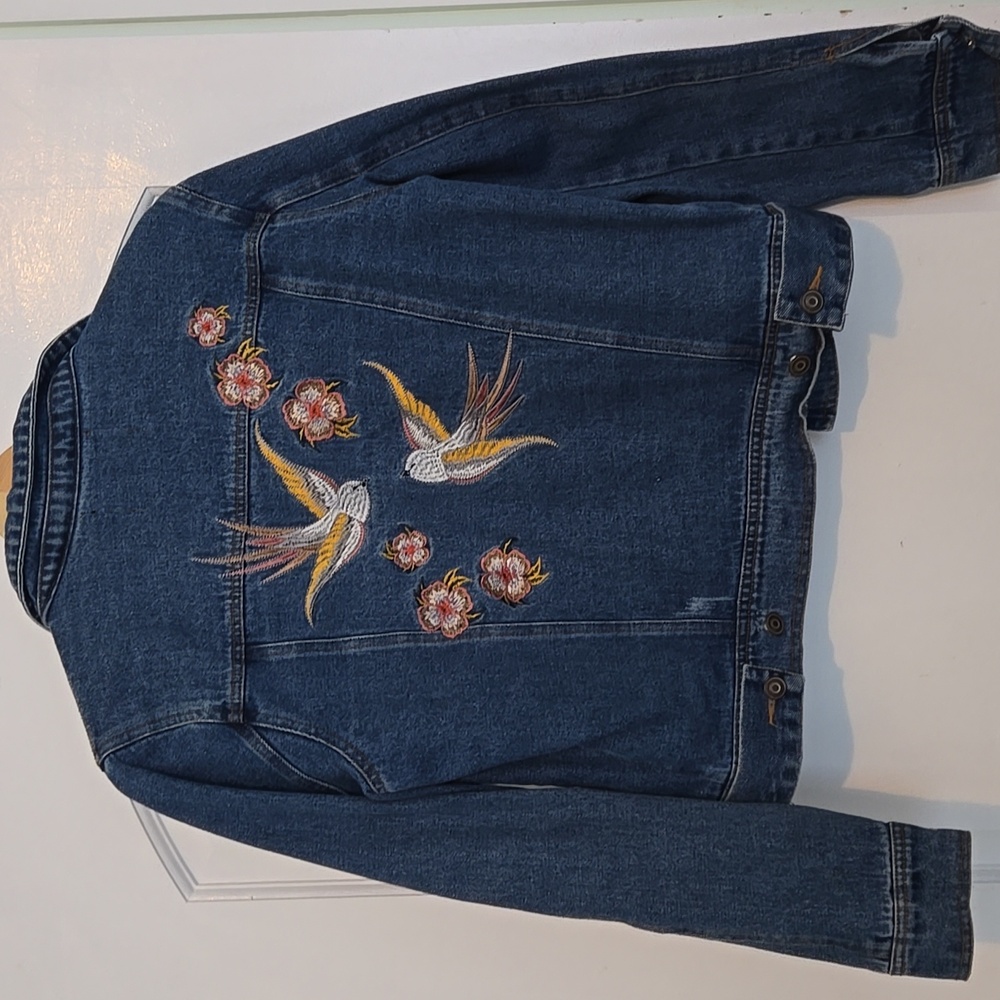 Lunik Embroidered Bird Denim Jacket Size M